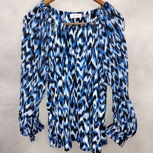 Calvin Klein Elastic Neck Top Blouse Puff Sleeve Womens Size XL